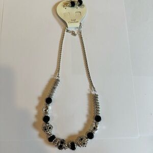 Black and Silver Tone Necklace and Earrings set. Necklace with extender measures